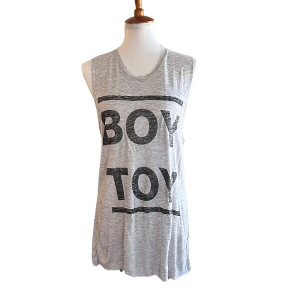 Zoe Karssen "Boy Toy" Tank Top | Graphic Tee | Gray Viscose Muscle Shirt S - Picture 4 of 7